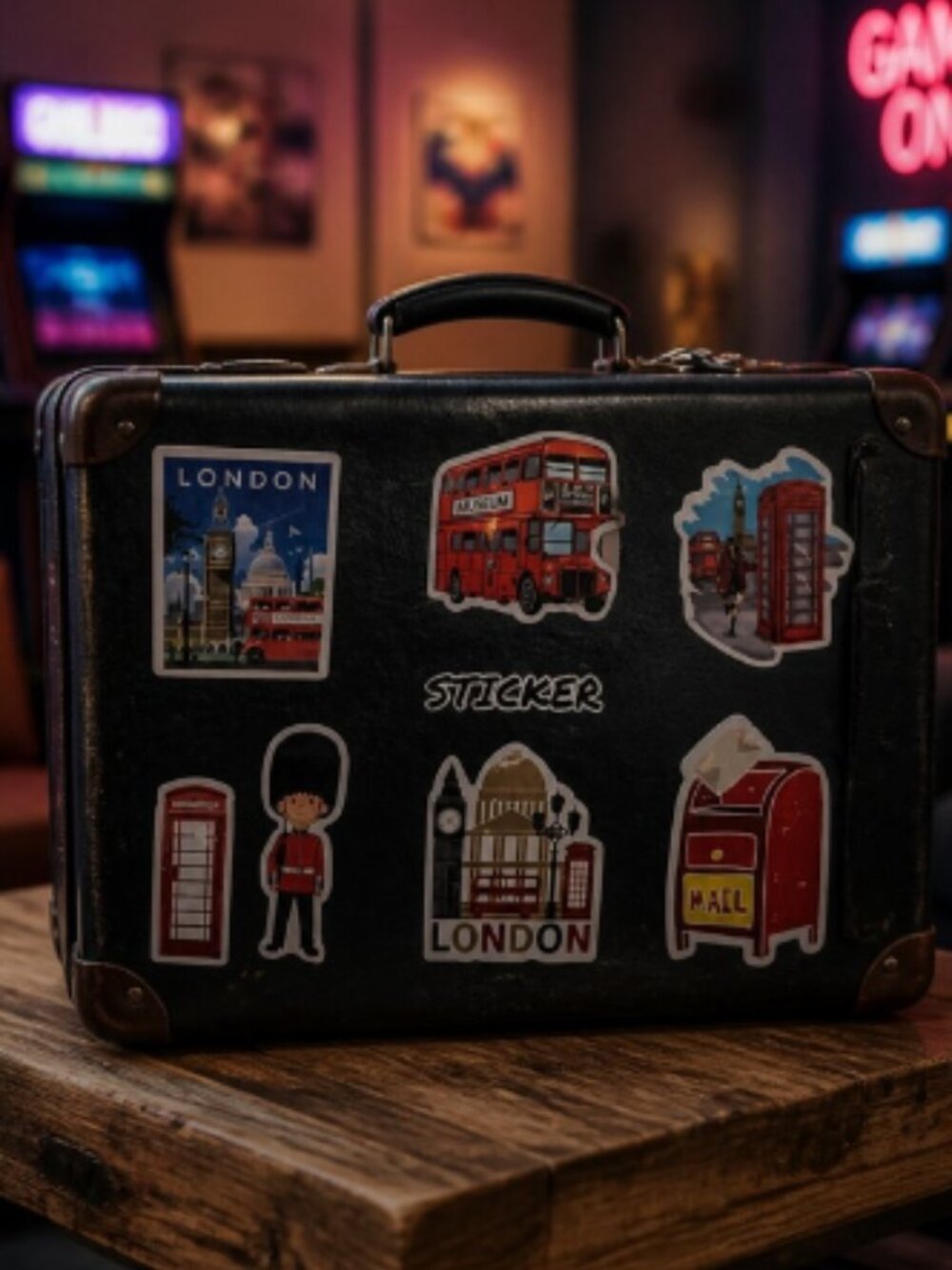 London Themed Sticker Set 7pc Red Bus Self-Adhesive Decal Laptop Water Bottle